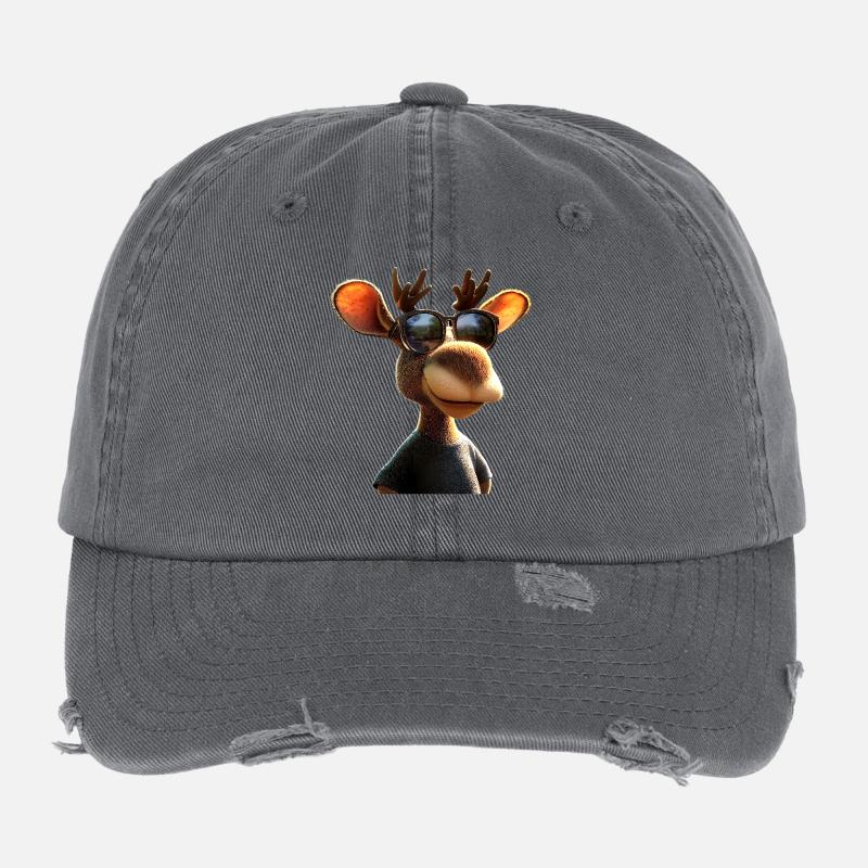 Elch Moose Elchbulle Geweih Hirsch Wilde Elche Flexfit Vintage Destroyed Cap