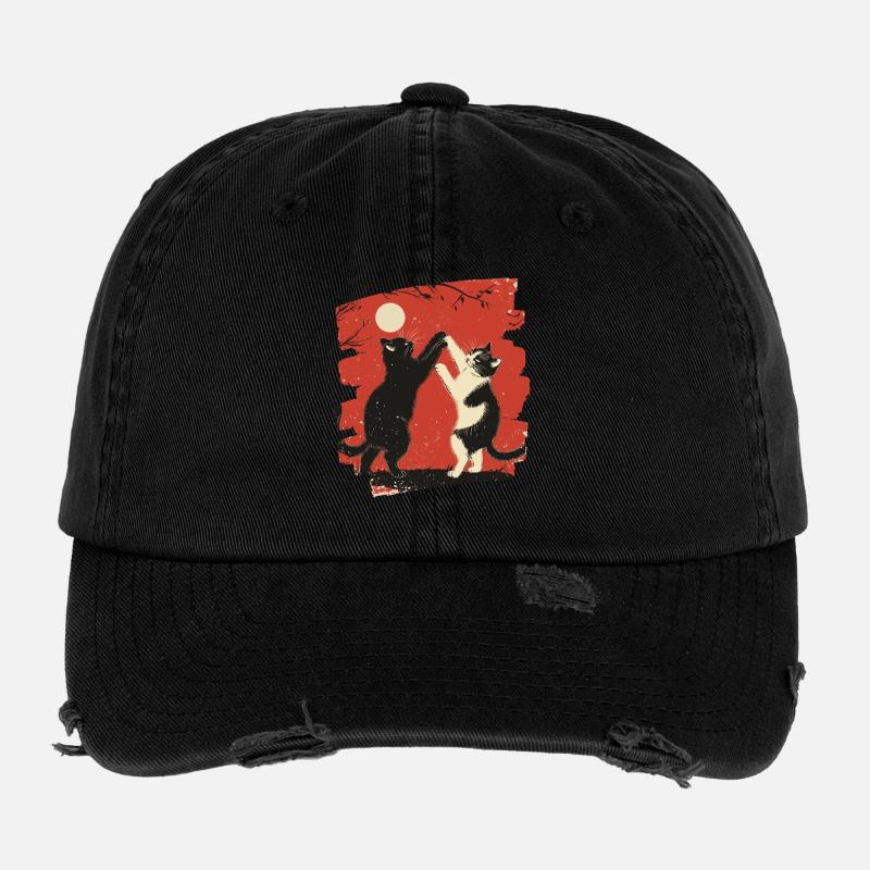 Combat de chats japonais Casquette vintage effet usé Flexfit