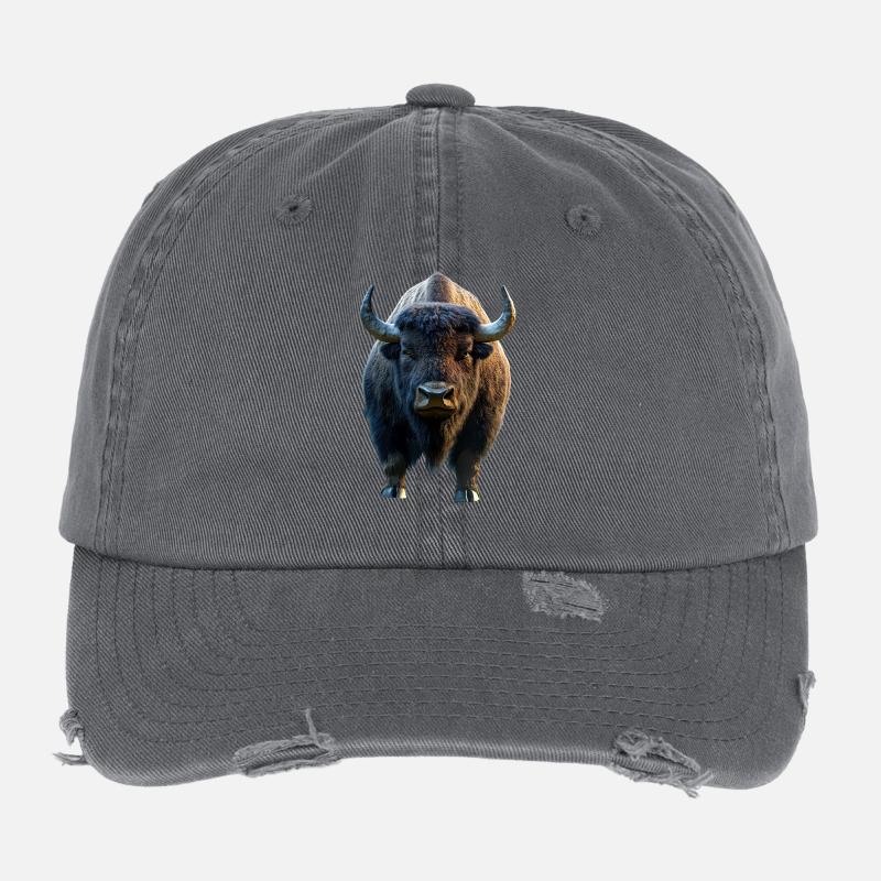 Bison, Bison, Wild Cattle, Buffalo, American Bison Flexfit Vintage Destroyed Cap