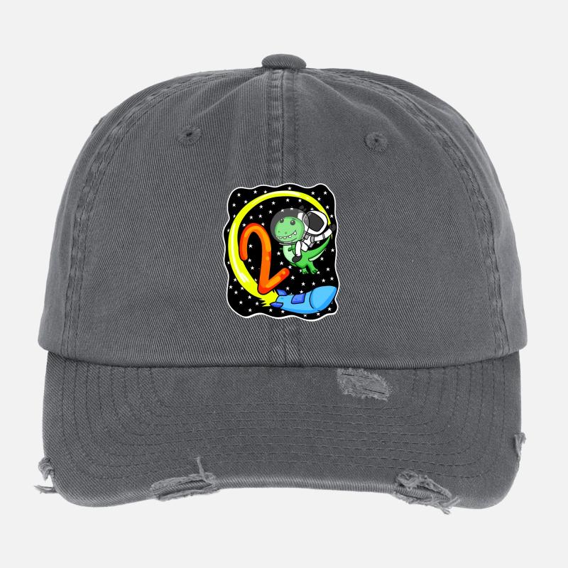2 Birthday Motif Astronaut - Two Years Old Flexfit Vintage Destroyed Cap