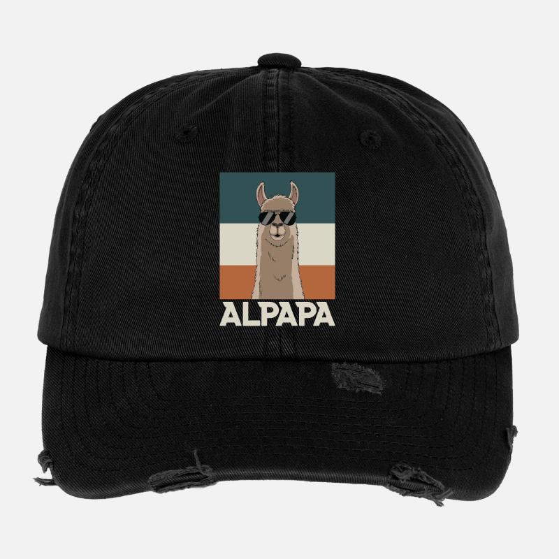 Dad Alpaca Dad Funny Llama Father's Day Gift - Flexfit Vintage Destroyed Cap - black