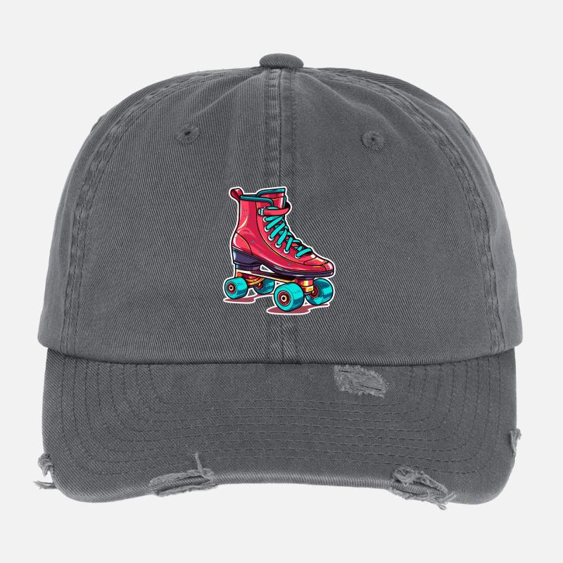 Roller Skates Graphic Flexfit Vintage Destroyed Cap