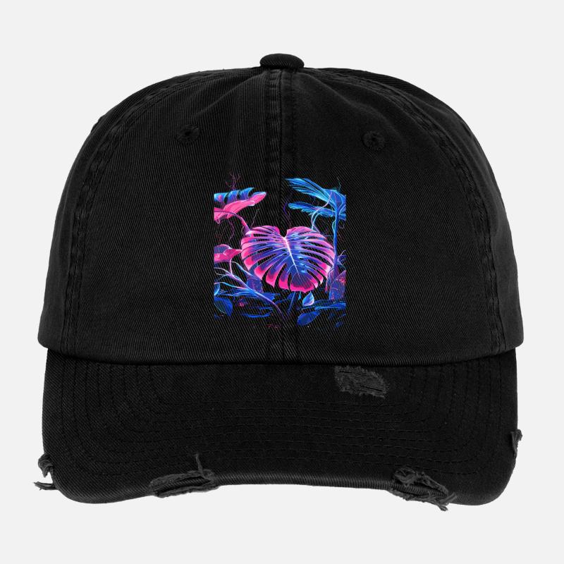 Neon Monstera Pflanze Flexfit Vintage Destroyed Cap