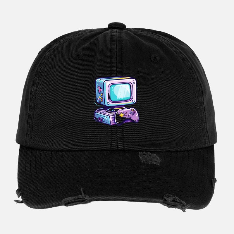Gaming PC Style de bande dessinée Casquette vintage effet usé Flexfit