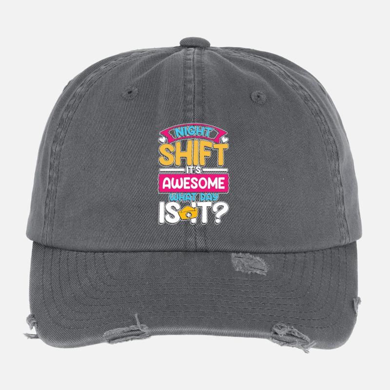 Night shift is awesome what time is it Flexfit Vintage Destroyed Cap