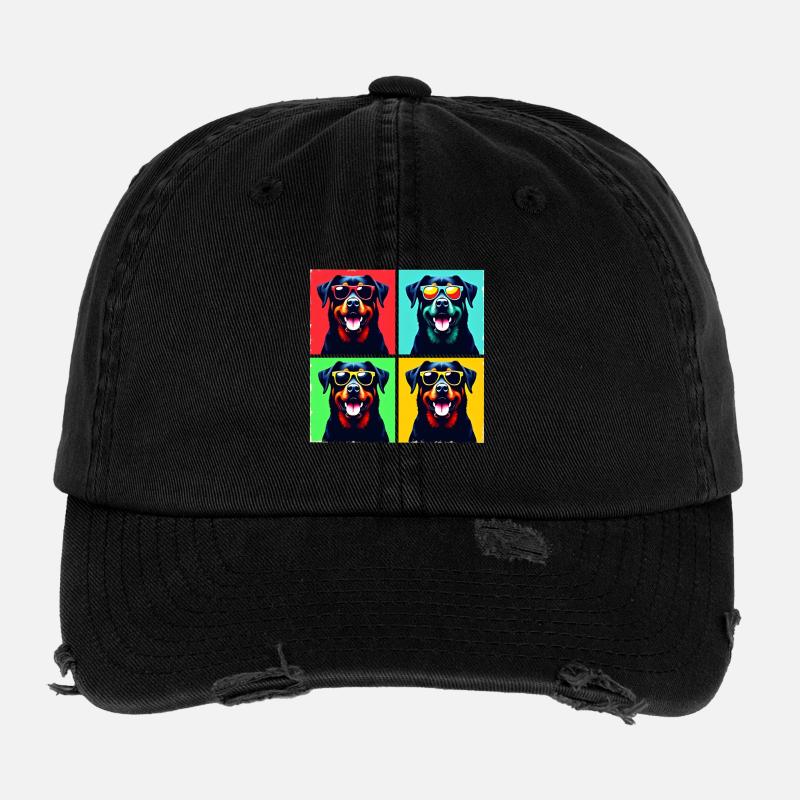 Rottie Pop Art, Bubba, Bear, Big Guy, Fuzzball Flexfit Vintage Destroyed Cap