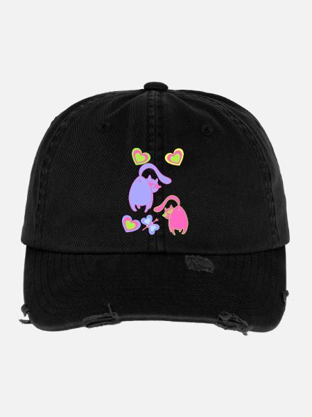 Valentin Cats Cat Heart Hearts Dear Partners - Flexfit Vintage Destroyed Cap - black - Front