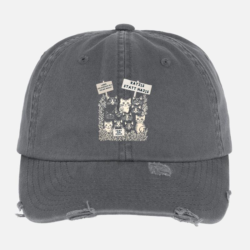 Demo Katzen gegen rechts  Flexfit Vintage Destroyed Cap