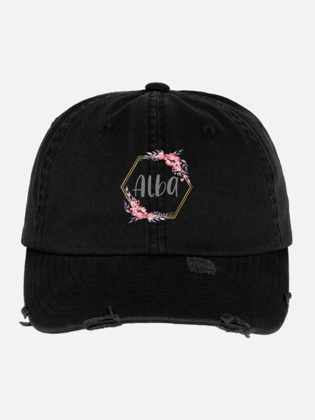 Alba Prénom de Fille Cadeau Personnalisé - Casquette vintage effet usé Flexfit - noir - Devant
