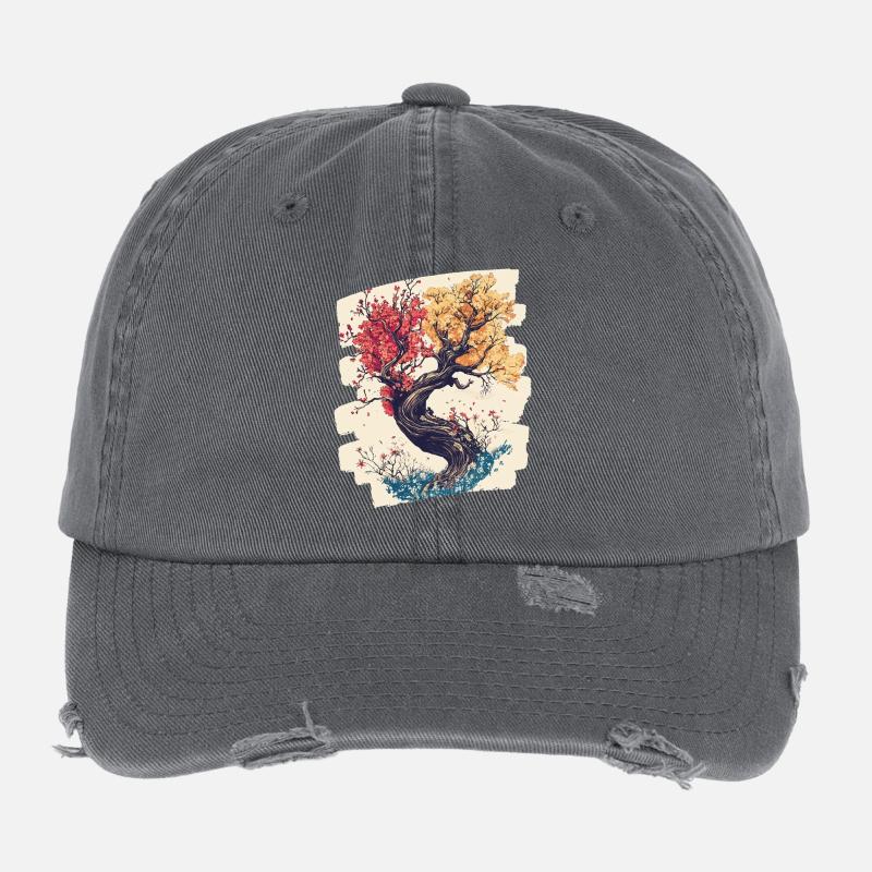 Printemps Printemps Début Fleur Fleurs Casquette vintage effet usé Flexfit