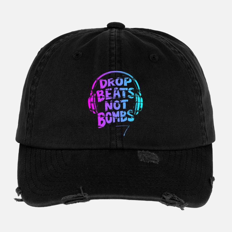 Drop Beats Not Bombs pink cyan Flexfit Vintage Destroyed Cap