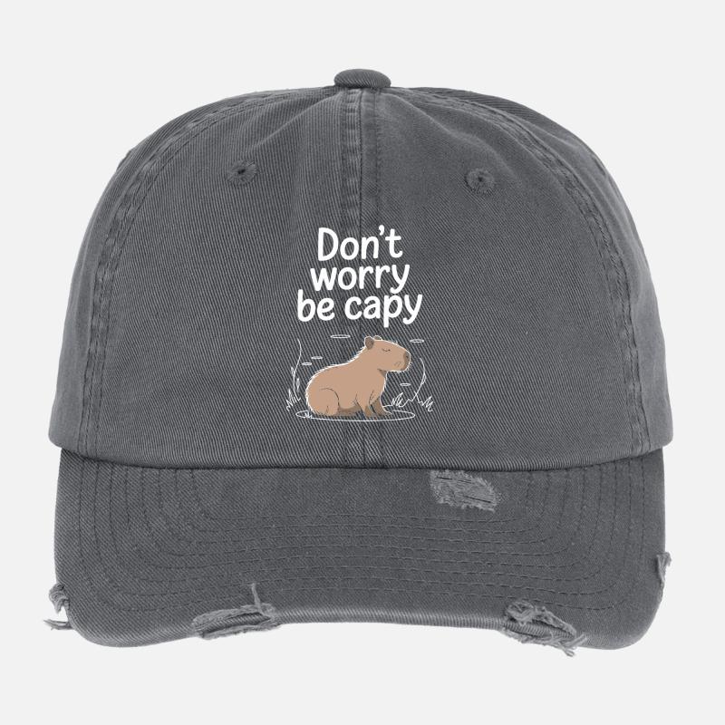 Capybara Dont Worry Be Capy Capybara Rodent Flexfit Vintage Destroyed Cap