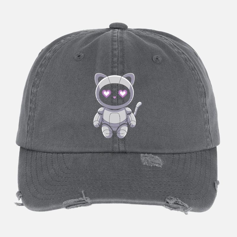 Cuddly cat robot with heart eyes Flexfit Vintage Destroyed Cap