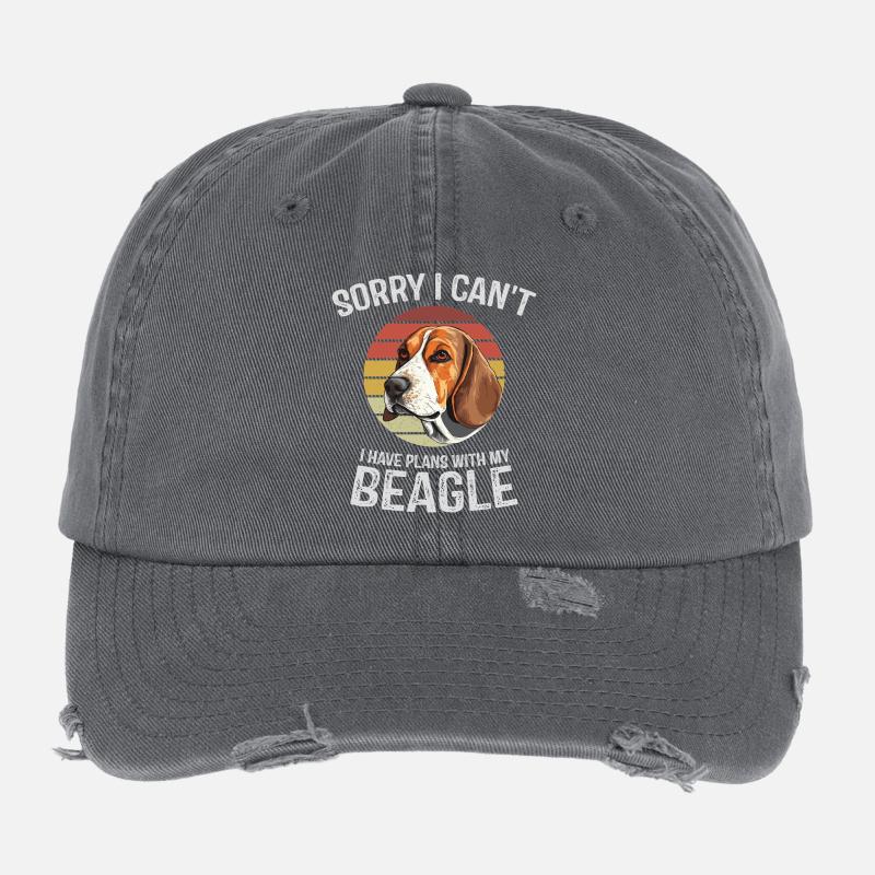 Humorvolle Beagle-Illustration mit Retro-Sonnenuntergang Flexfit Vintage Destroyed Cap