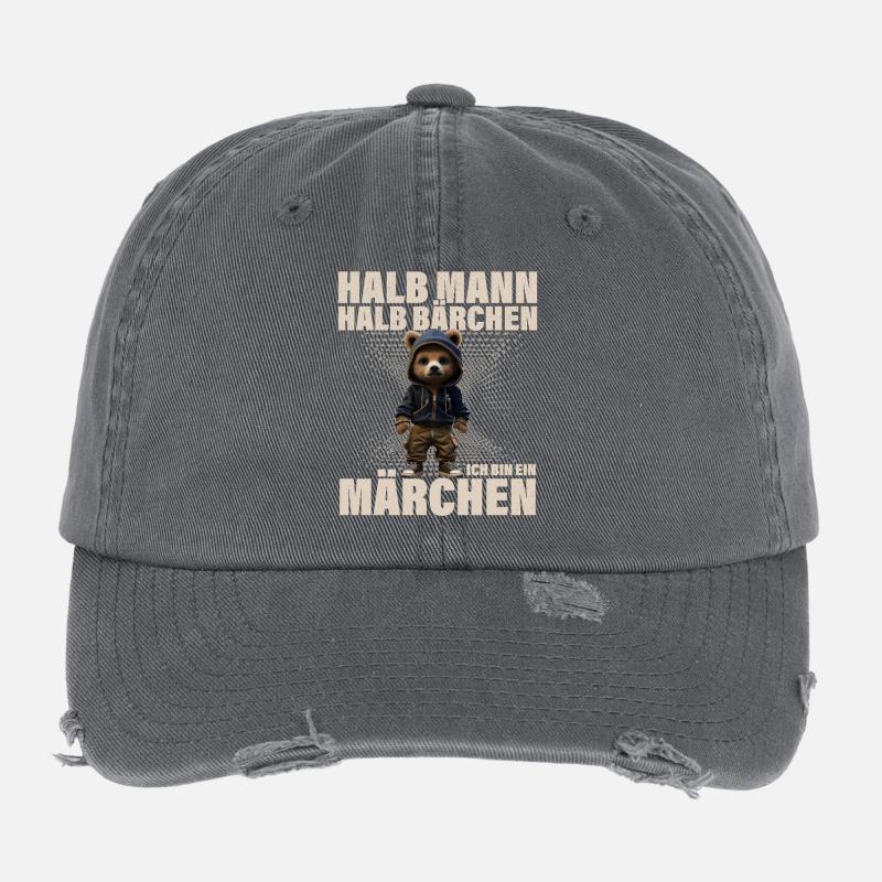 Halb Mann Halb Bärchen Märchen Lustiger Spruch Flexfit Vintage Destroyed Cap