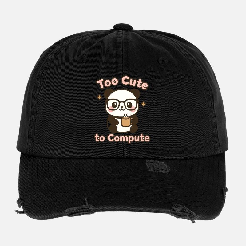 Cute panda with glasses and coffee cup Flexfit Vintage Destroyed Cap