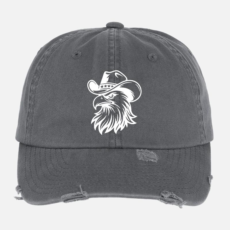 Patriotic Bald Eagle Illustration Flexfit Vintage Destroyed Cap