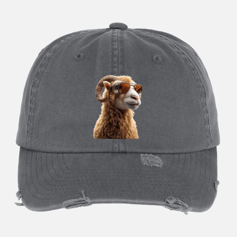 Widder Mufflon Aries Wilde Schafe Männliches Schaf Flexfit Vintage Destroyed Cap