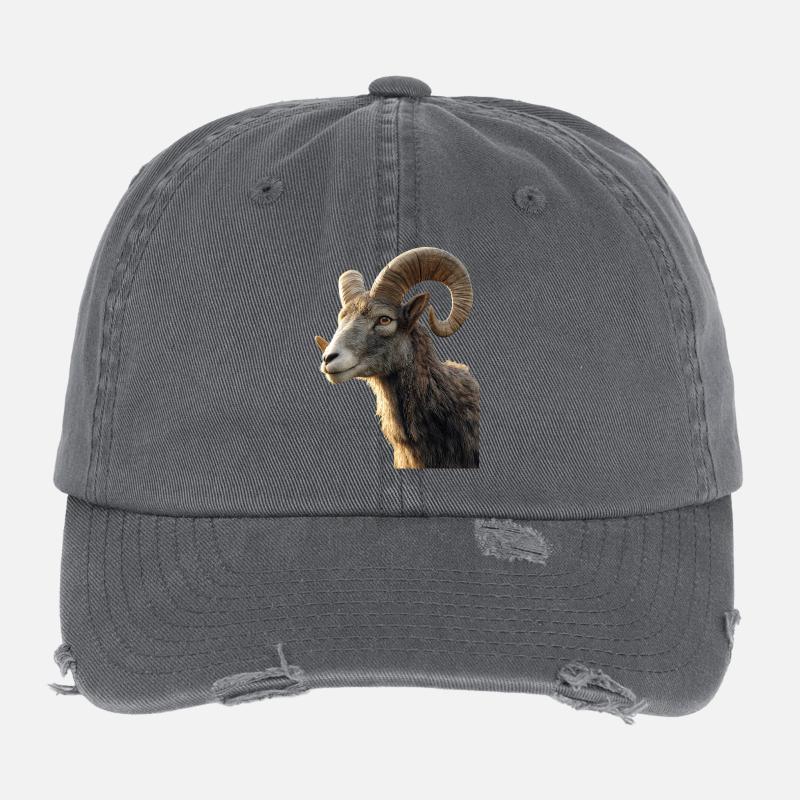 Widder Mufflon Aries Wilde Schafe Männliches Schaf Flexfit Vintage Destroyed Cap