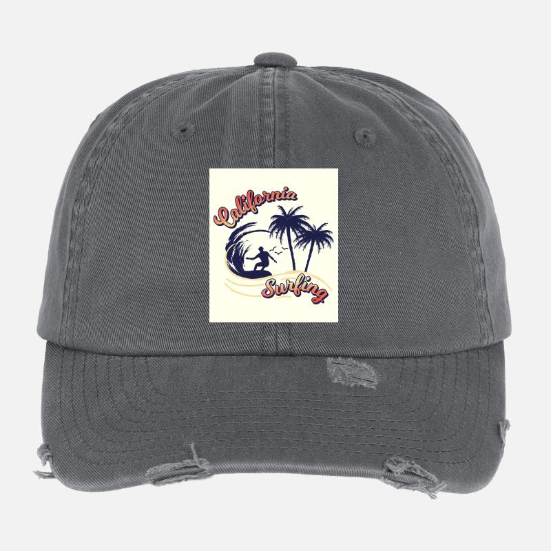 Conception de palmier de surf californien Casquette vintage effet usé Flexfit