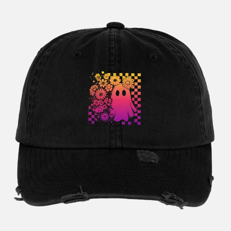 Neon Ghost Halloween Gift Spooky Party Flexfit Vintage Destroyed Cap