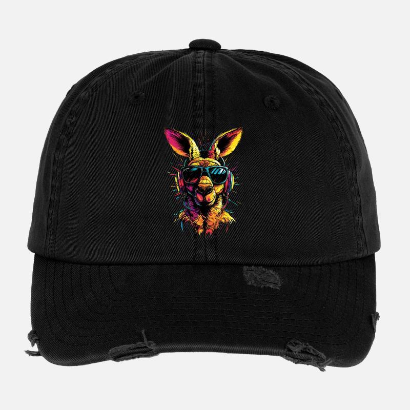 Kangaroo Australia Outback Wild Cute Kangaroos Flexfit Vintage Destroyed Cap