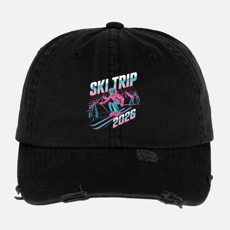 Ski Trip 2026 Illustration Flexfit Vintage Destroyed Cap