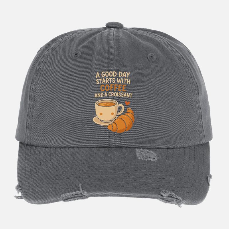 Ein guter Tag beginnt mit Kaffee und einem Croissant Flexfit Vintage Destroyed Cap