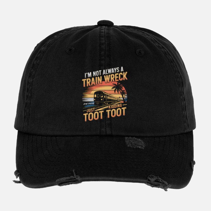 Train Wreck Humor Sunset Flexfit Vintage Destroyed Cap