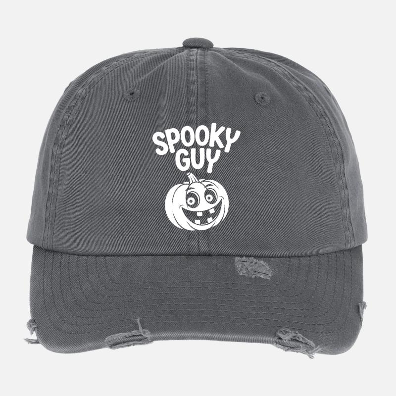 Funny Halloween Pumpkin Print Flexfit Vintage Destroyed Cap