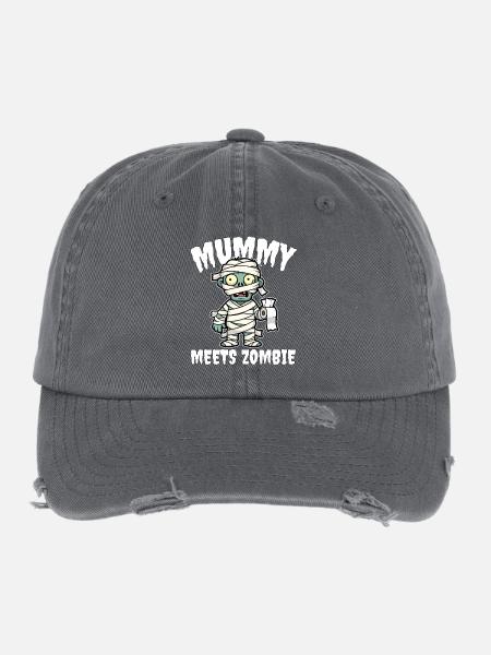 MUMMY MEETS ZOMBIE - ZOMBIE HALLOWEEN - Flexfit Vintage Destroyed Cap - dark grey - Front