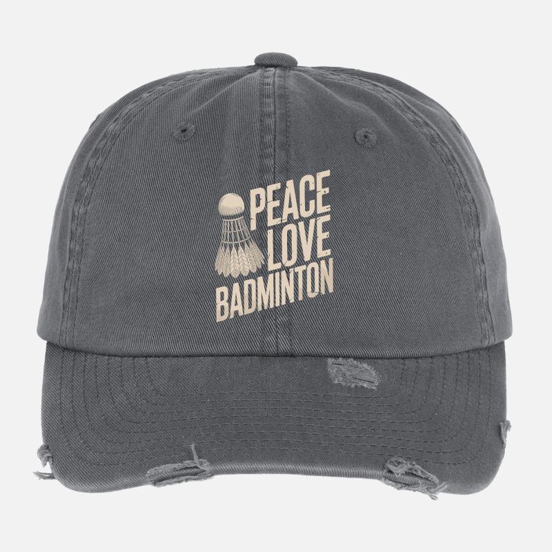 Peace Love Badminton Design Flexfit Vintage Destroyed Cap