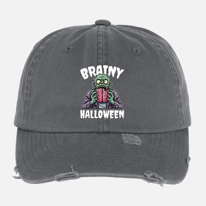 BRAINY HALLOWEEN - ZOMBIE HALLOWEEN Flexfit Vintage Destroyed Cap