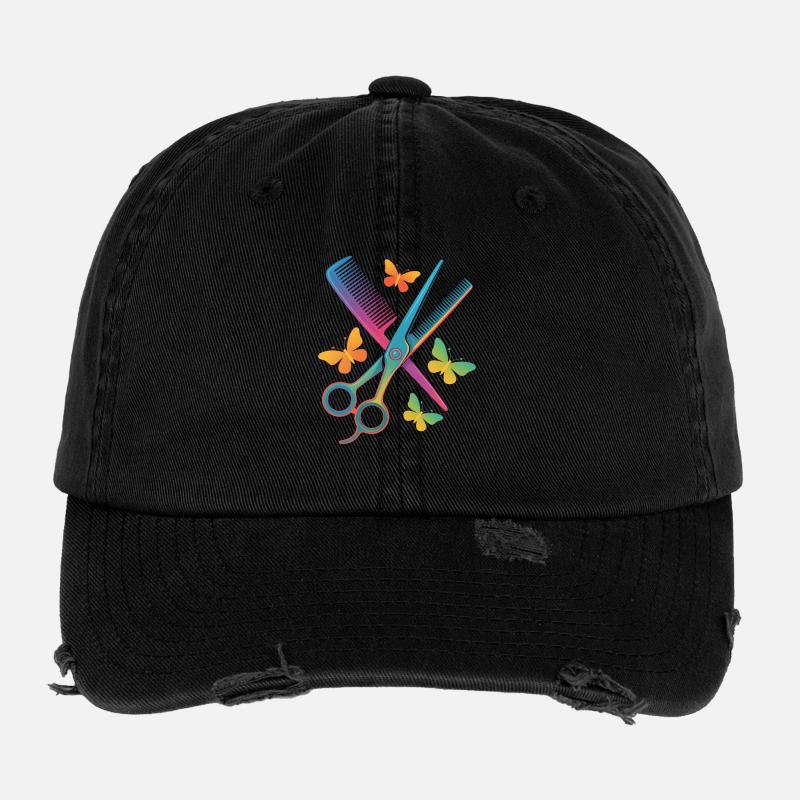 Coiffeur Ciseaux Peigne Papillon Casquette vintage effet usé Flexfit