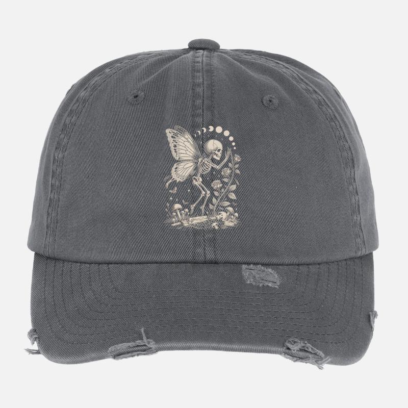 Gothic Skelett Fee mit Mondphasen Flexfit Vintage Destroyed Cap