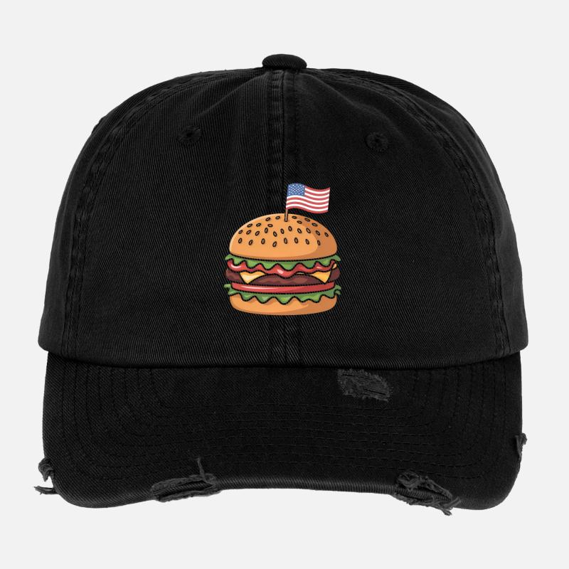  Cheeseburger Patriotic Independence Day 4th of Flexfit Vintage Destroyed Cap