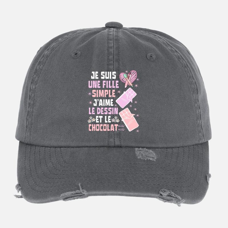 Ich bin ein einfaches Mädchen, Zeichnung und Schokolade Flexfit Vintage Destroyed Cap