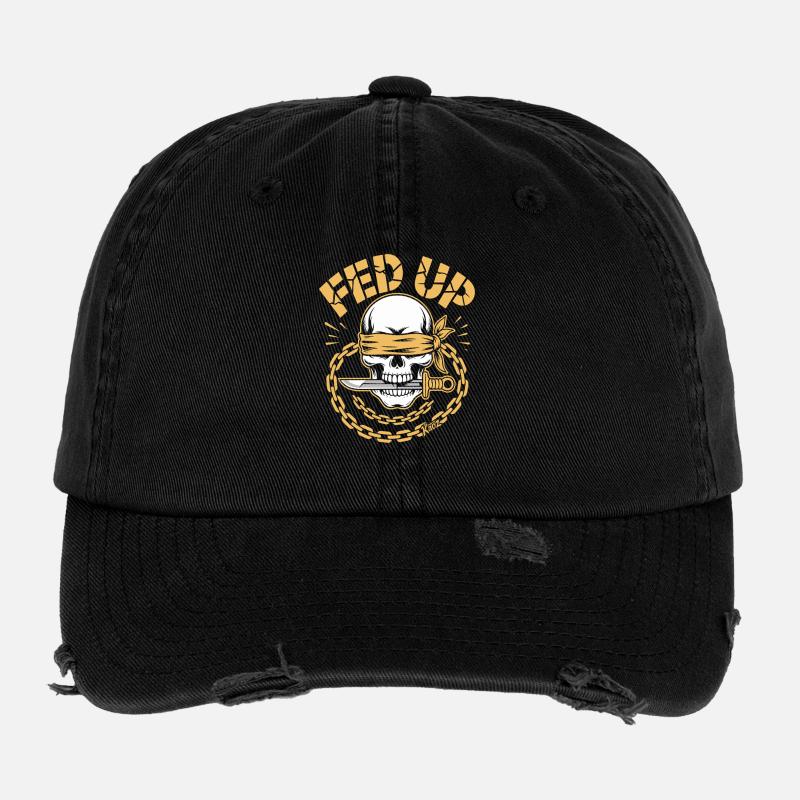 Rebellious Pirate Skull with Gold Chain Flexfit Vintage Destroyed Cap