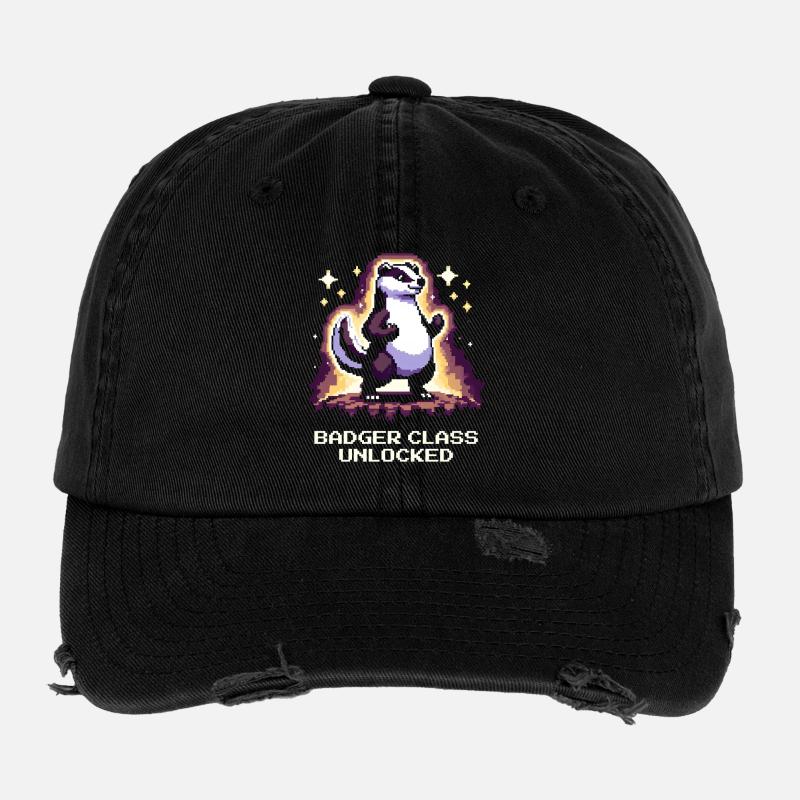 Badger Class Unlocked | Dachs, RPG Humor - Flexfit Vintage Destroyed Cap - Schwarz