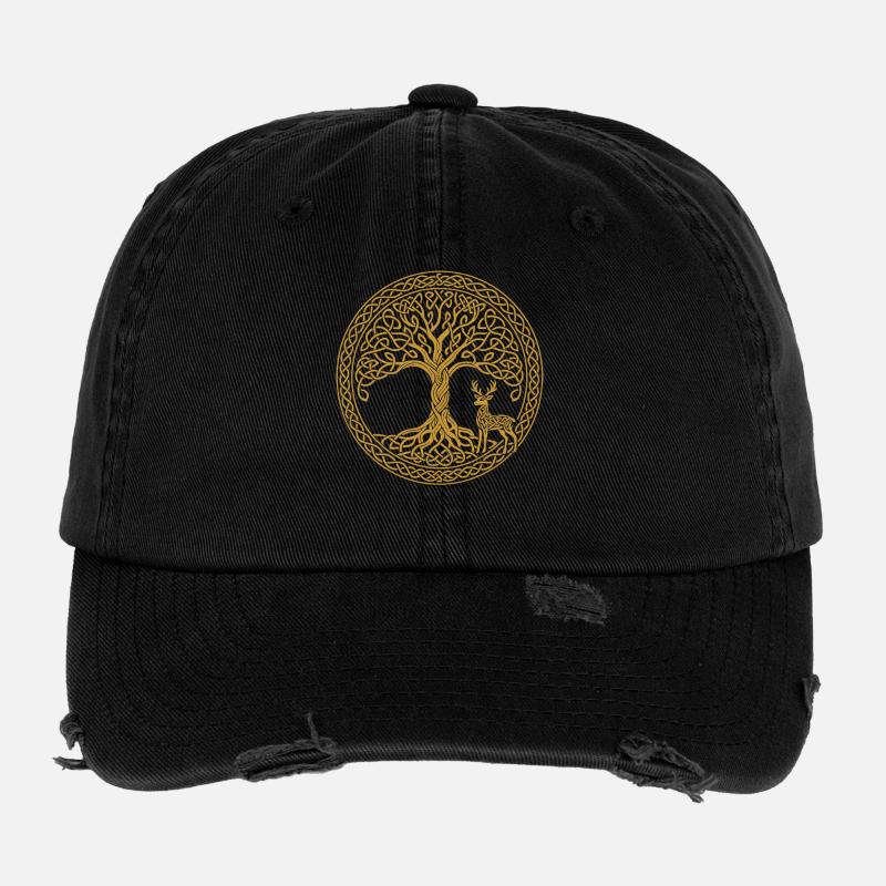 Baum Des Lebens Hirsch Symbol Achtsamkeit Flexfit Vintage Destroyed Cap