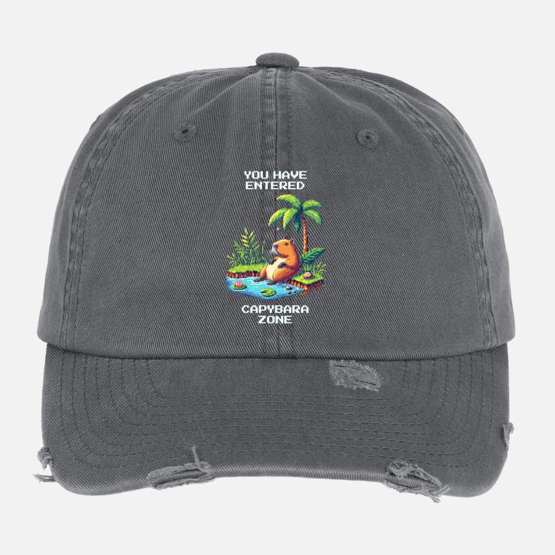 Enter the Capybara Zone | Capybara &amp; Chill Flexfit Vintage Destroyed Cap
