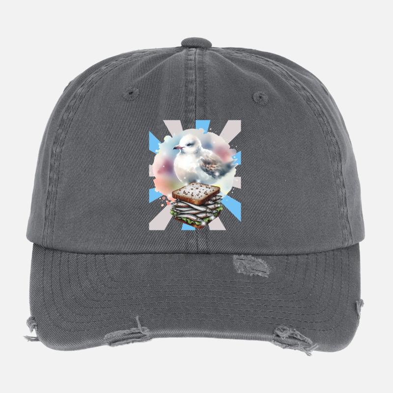 Fisch und Möwe Sandwich Illustration Flexfit Vintage Destroyed Cap
