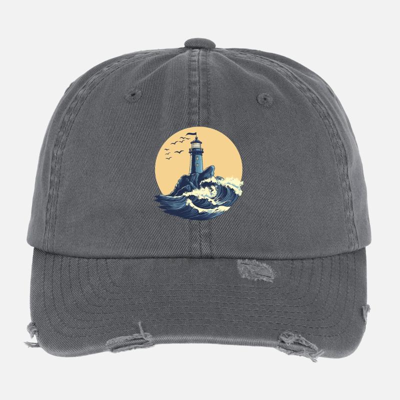 Lighthouse on a stormy sea Flexfit Vintage Destroyed Cap