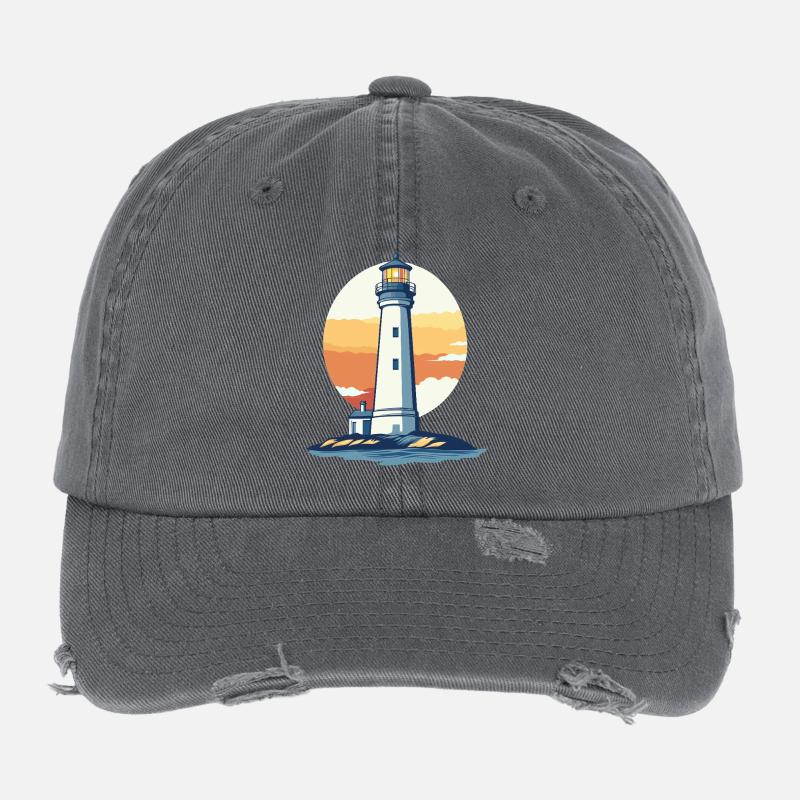 Lighthouse at sunset Flexfit Vintage Destroyed Cap