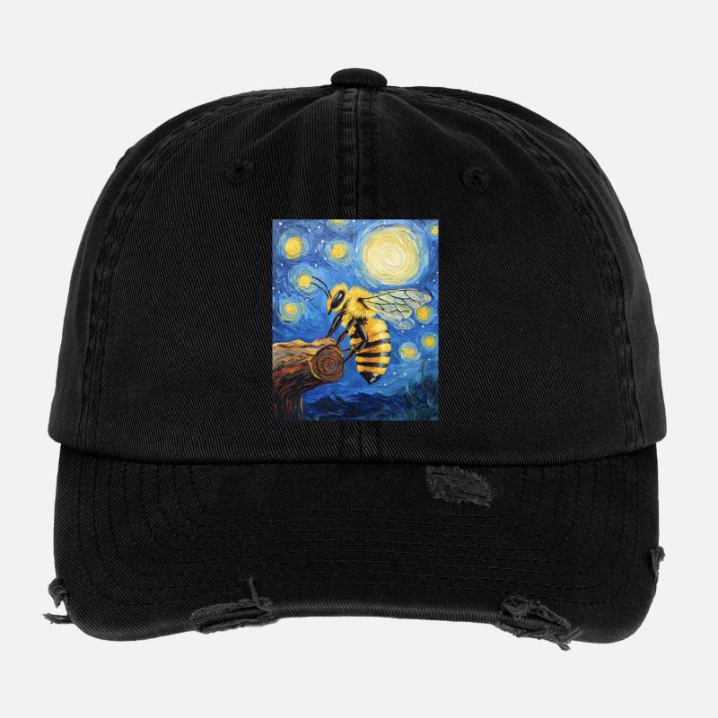 Biene Van Gogh Style Starry Night Flexfit Vintage Destroyed Cap