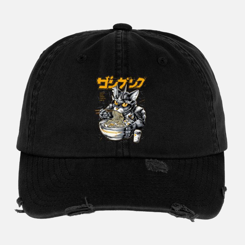 Cyberkatze beim Ramen Essen Flexfit Vintage Destroyed Cap