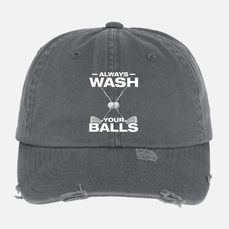 Always wash your balls Golfer Golf Golfen Flexfit Vintage Destroyed Cap
