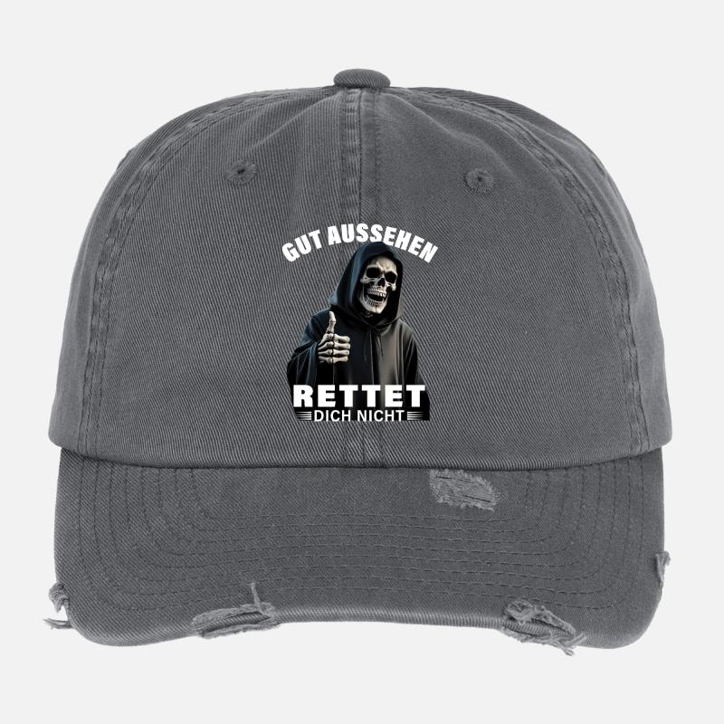 Sensenmann Spruch gut aussehen rettet dich nicht Flexfit Vintage Destroyed Cap