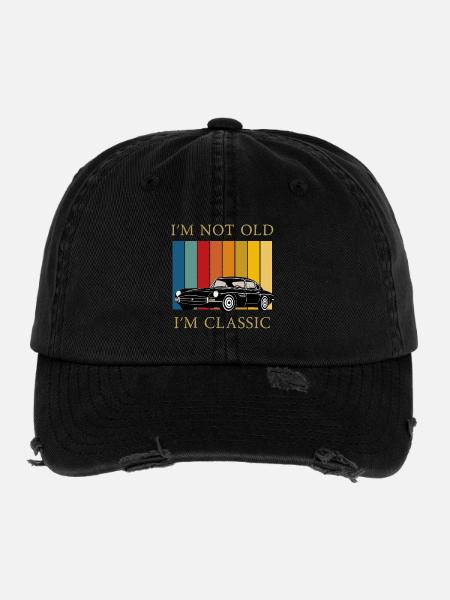 Humour sur les voitures classiques - Casquette vintage effet usé Flexfit - noir - Devant