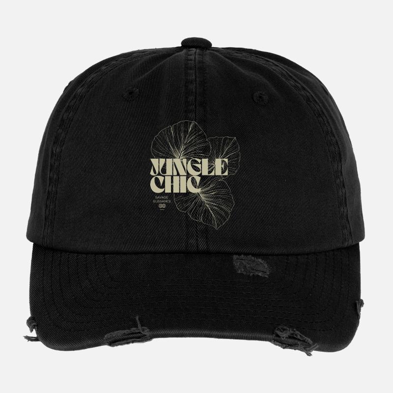 Motif de feuille de Monstera tropical Casquette vintage effet usé Flexfit